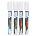 Three Deflecto white markers with white caps.