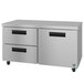 A stainless steel Hoshizaki undercounter refrigerator with 2 drawers and 1 door.