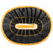 A black and yellow oval wicker basket with a handle.