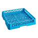 A blue plastic rack with hexagon holes.