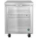 a silver refrigerator with a glass door