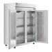 A large silver Hoshizaki reach-in freezer with two solid doors.