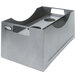 A grey metal Sterno Stackable WindGuard Chafer Frame box with holes.