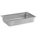 A Carlisle stainless steel steam table pan with holes in it.