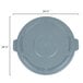 A grey plastic Rubbermaid lid for a 44 gallon Brute container with a handle.