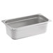 A Carlisle stainless steel steam table pan with a lid.