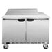 A Beverage-Air stainless steel 2 door refrigerator with a sliding door.