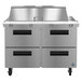 A Hoshizaki stainless steel refrigerated sandwich prep table with four drawers.