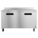 A large stainless steel Hoshizaki worktop refrigerator with two doors and black handles.