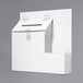 A white plastic Deflecto suggestion box with clear plastic holders.