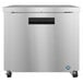 A stainless steel Hoshizaki undercounter refrigerator with a black handle.