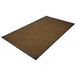 A brown rectangular rug with a black border.