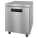 A silver rectangular Hoshizaki undercounter refrigerator with a black handle.