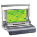 A Fellowes Quasar manual wire binding machine with a metallic gray finish.
