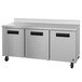 A stainless steel Hoshizaki worktop refrigerator with three doors and locks.
