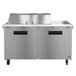 A Hoshizaki stainless steel refrigerated sandwich prep table with two doors.