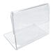 A Universal clear plastic table-top sign holder with white background.