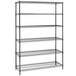 A black metal Alera steel wire shelving unit with six shelves.