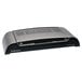 A black and silver Fellowes Helios thermal binding machine with a small screen.
