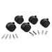 A set of four black Master Caster nylon wheels with metal screws.