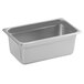 A Carlisle stainless steel rectangular container with a lid.