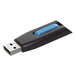 A close-up of a black and blue Verbatim Store 'n' Go V3 USB Flash Drive.