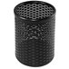 A black metal Artistic pencil cup with punched holes in the metal.