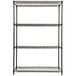 A black steel wire shelving unit from Alera with four shelves.