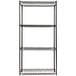 A black steel wire shelving unit with four shelves.