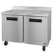 A Hoshizaki stainless steel worktop freezer with black handles.