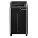 A black and silver rectangular Fellowes cross-cut shredder.