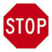 A red and white rectangular sign that says "Stop" in white text.