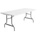 A white rectangular table with metal legs.