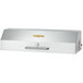 A silver rectangular stainless steel Crown Verity outdoor barbecue grill cover with a handle.