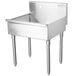 A stainless steel Advance Tabco utility sink with two legs.