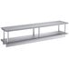 A long silver metal wall mount shelf with two shelves.