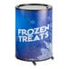 A Galaxy glass door merchandiser freezer with a blue and white container inside.