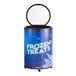 A blue and white Galaxy Wrapped Barrel Merchandiser Freezer container with a lid.