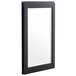 A black rectangular door with a white glass panel.