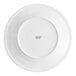 A close-up of a Oneida Buffalo Bright White Ware porcelain plate with a black logo on the white rim.