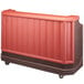 A brown and mahogany Cambro portable bar with a soda gun and cold plate.