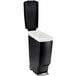 A black simplehuman rectangular step-on trash can.