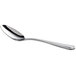 A close-up of a Libbey stainless steel demitasse spoon with a silver handle.