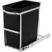 A black simplehuman rectangular under-counter pull-out trash can with silver handles.
