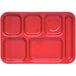 A red rectangular tray with six compartments.