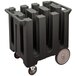 A black plastic Cambro dish dolly on wheels.