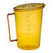 A yellow Cambro measuring cup with a handle and lid.