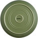 A moss green Acopa stoneware plate with a white circular design.