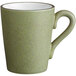 A moss green stoneware mug with a handle.