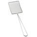 A Tablecraft nickel fine mesh skimmer with a long metal handle and square mesh.
